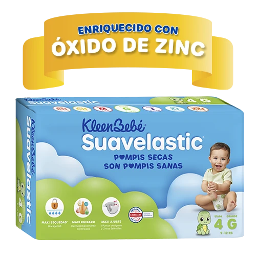 KleenBebé® Suavelastic® El pañal que mantiene seco a tu bebé por mucho más tiempo