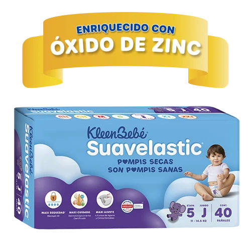 KleenBebé® Suavelastic® El pañal que mantiene seco a tu bebé por mucho más tiempo