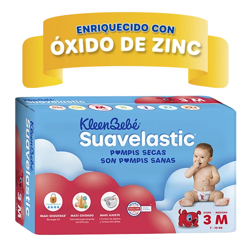 KleenBebé® Suavelastic® El pañal que mantiene seco a tu bebé por mucho más tiempo