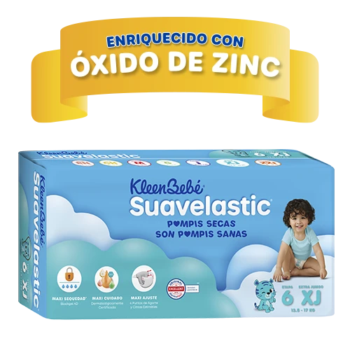 KleenBebé® Suavelastic® El pañal que mantiene seco a tu bebé por mucho más tiempo